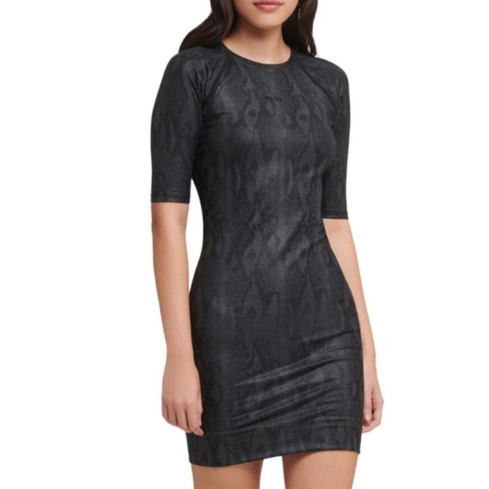 NWT! DKNY Sport Black Gray Snakeskin Fitted T-Shirt Dress XS Bodycon